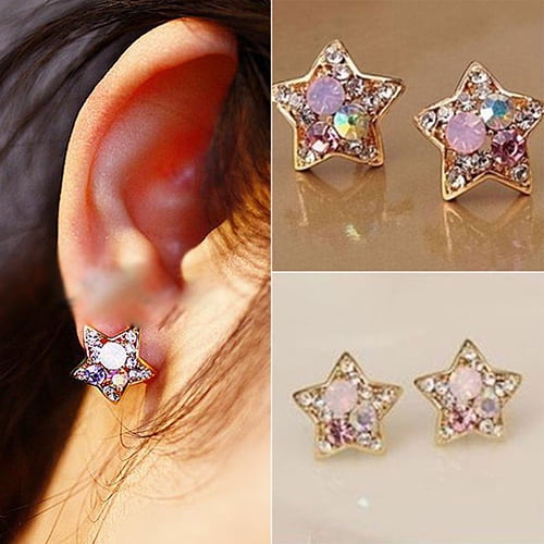 Women lady Yellow Gold Filled Moon or Star Shape Crystal Rhinestone Stud Earring Women lady Yellow Gold Filled Moon or Star Shape Crystal Rhinestone Stud Earring